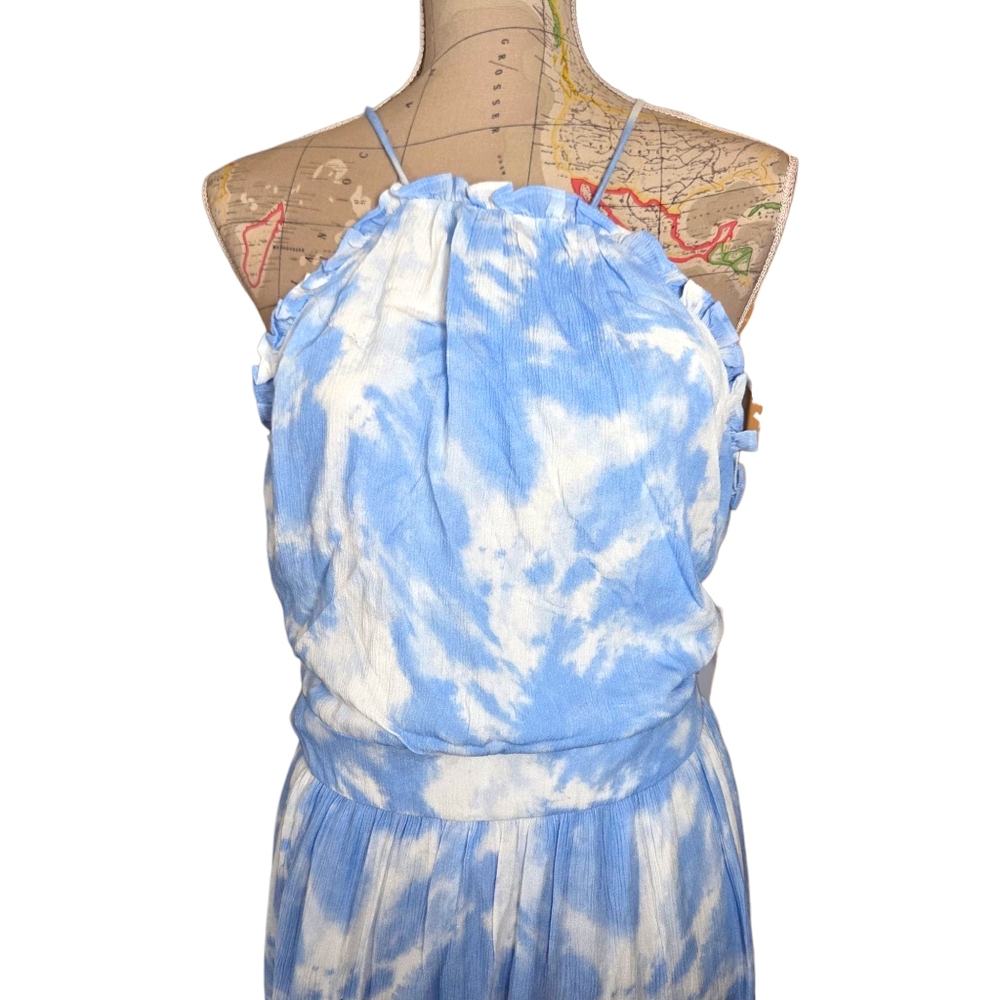 ALEXIA ADMOR Size 14 Blue White Apron Halterneck Open Back Tiered Maxi Dress NWT - Picture 5 of 14